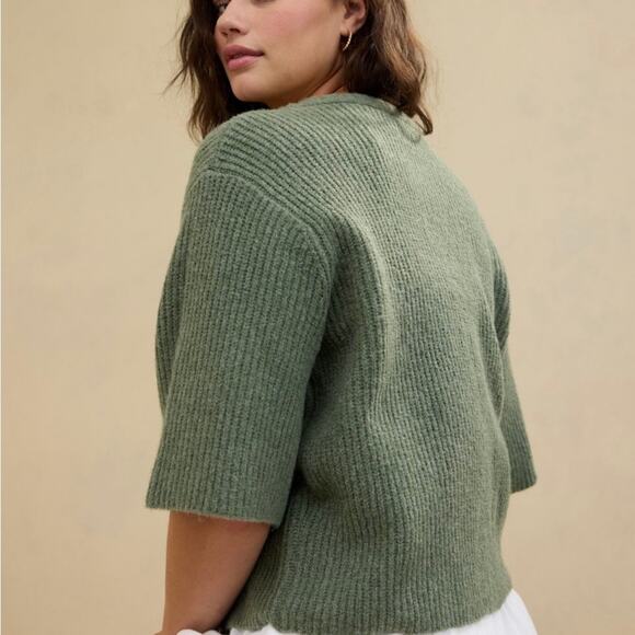 NWOT Aerie Unreal Short Sleeve Cardigan Sz XL Button Front Olive Green Relaxed - Picture 4 of 15